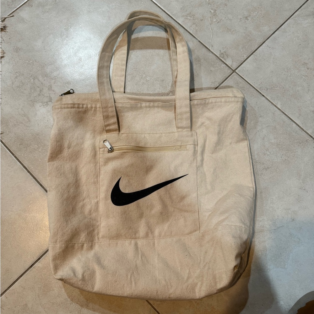 Nike canvas cream tote bag big swoosh